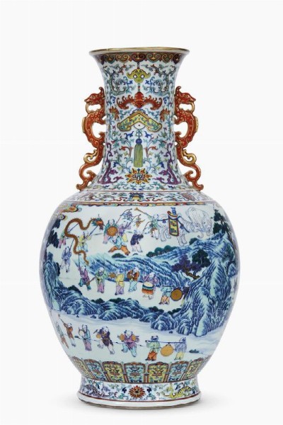 Vaso Doucai e famiglia Rosa, Cina, dinastia Qing, marchio del periodo Quianlong (1736-1795)